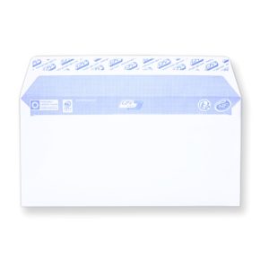 Enveloppe blanche format F15 avec patte autocollante et intérieur bleu de sécurité Faras International.