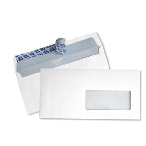 Enveloppe blanche F15 avec fenêtre transparente et patte autocollante Faras International.