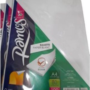 Ramettes de papier blanc A4 80g de marque RAMOS pour imprimante et photocopieuse.