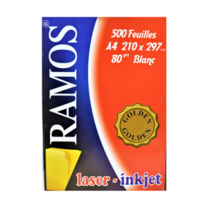 Ramettes de papier blanc A4 80g de marque RAMOS pour imprimante et photocopieuse.