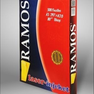 Ramettes de papier blanc A3 80g de marque RAMOS pour imprimante et photocopieuse.